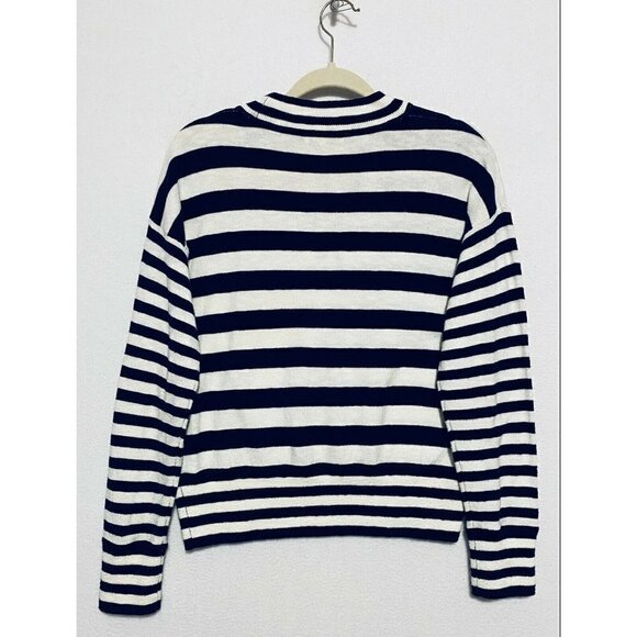 Madewell Sweater Womens Small Blue Ivory Striped Relaxed Mockneck Boho - Picture 5 of 8